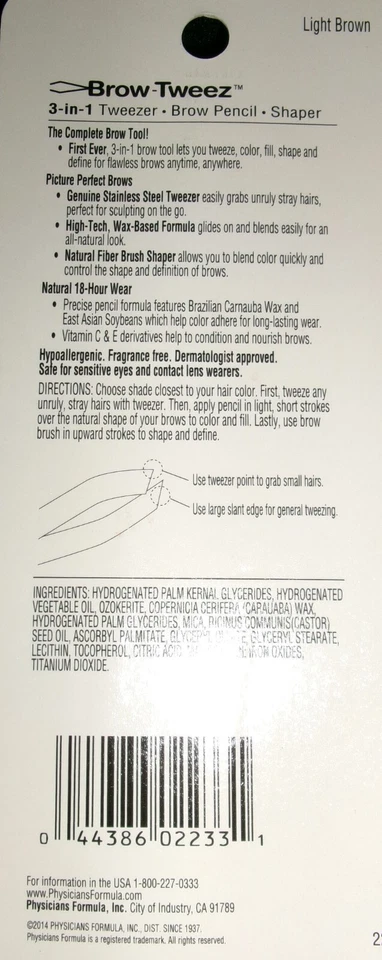 PHYSICIANS FORMULA BROW TWEEZ  3-IN-1 BROW PENCIIL TWEEZER SHAPER, LIGHT BROWNX2 - Image 2 of 2