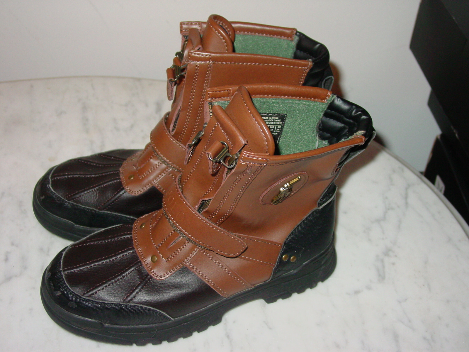Boys Polo Ralph Lauren Black/Brown 998825 Conquered HI Youth Boots! Size 5.5Y image 5