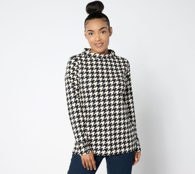 Susan Graver Women's Top Sz M Printed Microfleece Pullover Black A656474