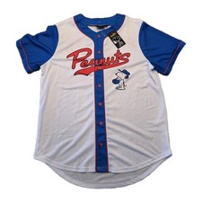 Peanuts Collection Baseball Jersey Mens Large White Snoopy Script Blue Red NWT