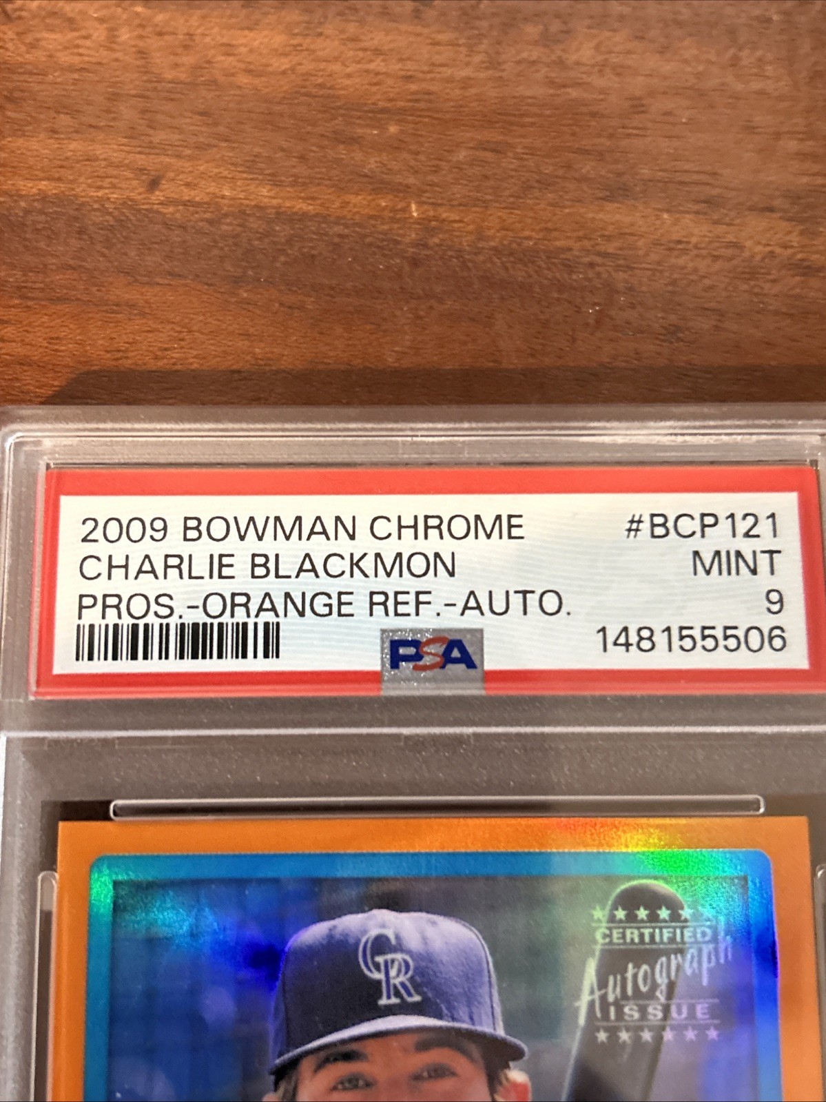 2009 Bowman Chrome Prospects Charlie Blackmon #BCP121 Orange /25 Auto PSA 9 view 5