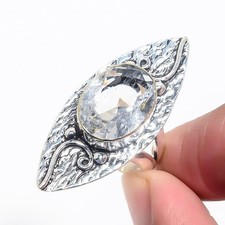 Sterling Silver Crown Chakra Natural White Topaz Statement Ring Jewelry Size 8