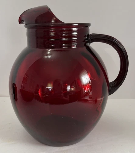 96oz Vintage Anchor Hocking Royal Ruby Roly Poly Red Round Glass Pitcher