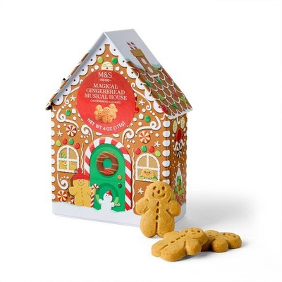 M&S Christmas Gingerbread Musical House Cookies Tin Mark Spencer  Best 4/8/26