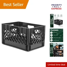 Durable 24 Quart Black Plastic Crate - Perfect for Home, Office, and Outdoors