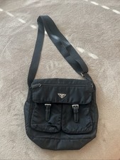 Prada Nylon/Leather Tessuto Logo Plate Shoulder Bag Women Black One Size