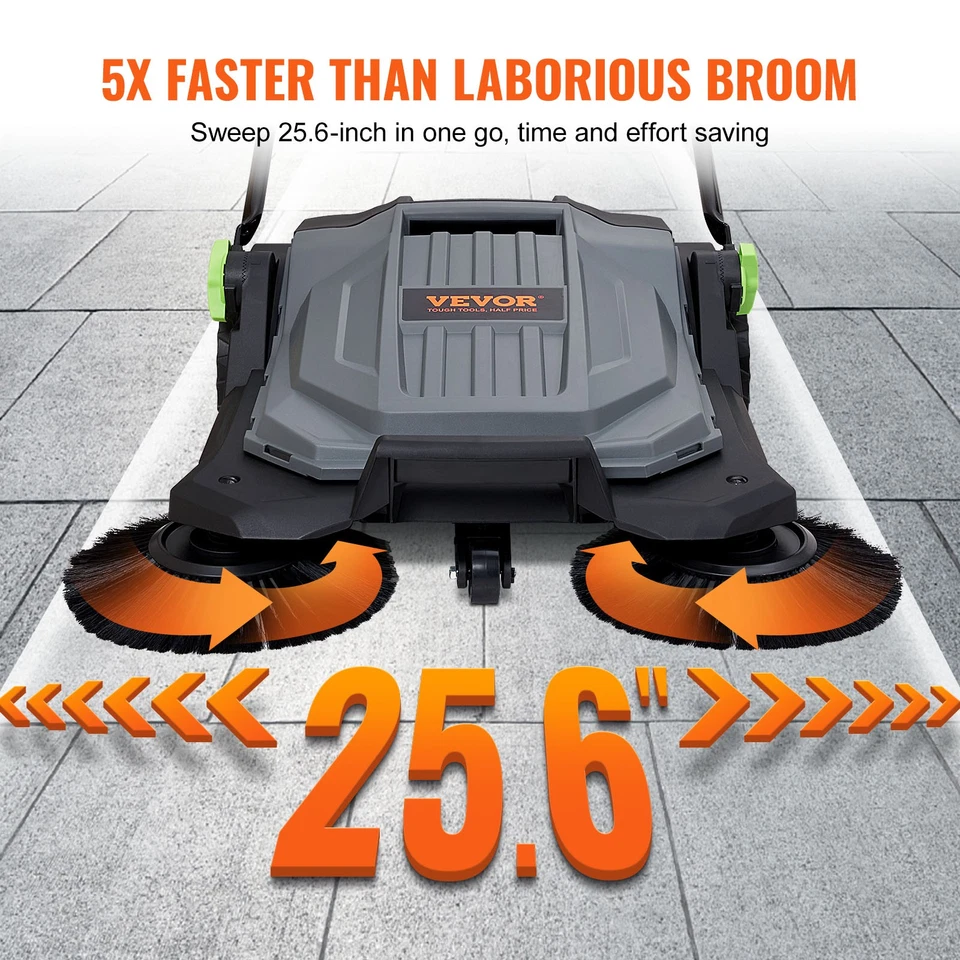 Walk-behind Hand Push Floor Sweeper 25.6" Width 5 Gallon Waste Container - Image 3 of 4