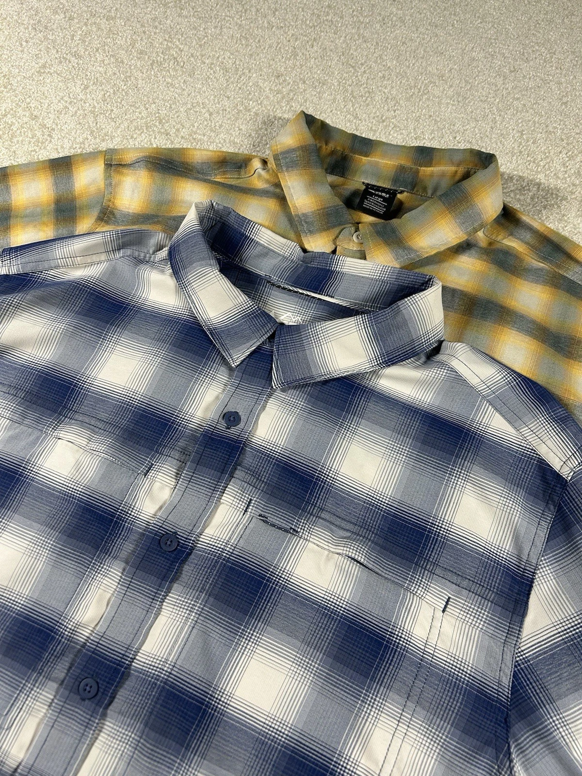 REI Lot Of 2 Long Sleeve Button Down Plaid Blue Vented Hiking Fishing Shirt L