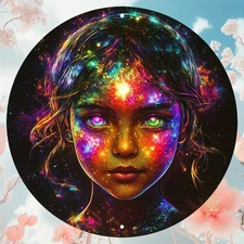 Cosmic glow portrait round painting, retro