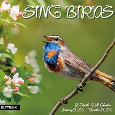 2026 Wall Calendar, Singing Birds, 12" x 24", Hangable, for Birds lover