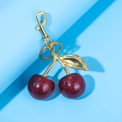 Coach Cherry Bag Charm KeyChain Glitter resin and metal Brass/Red Apple