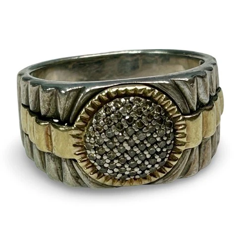 Vintage 10K Gold and Sterling Diamond Cluster Ring