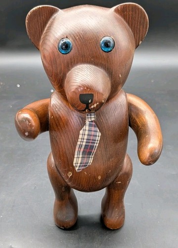 Vintage T L Plum Carved Wood Teddy Bear Serial Number 12" Tall READ!