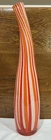 Tall MCM Vintage Murano Glass Vase Red, Orange & White Striped Made In Italy