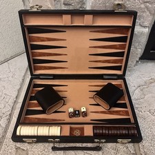 Vintage 20x15  Backgammon Complete Set Marbled Brown Chips Folding Board Game