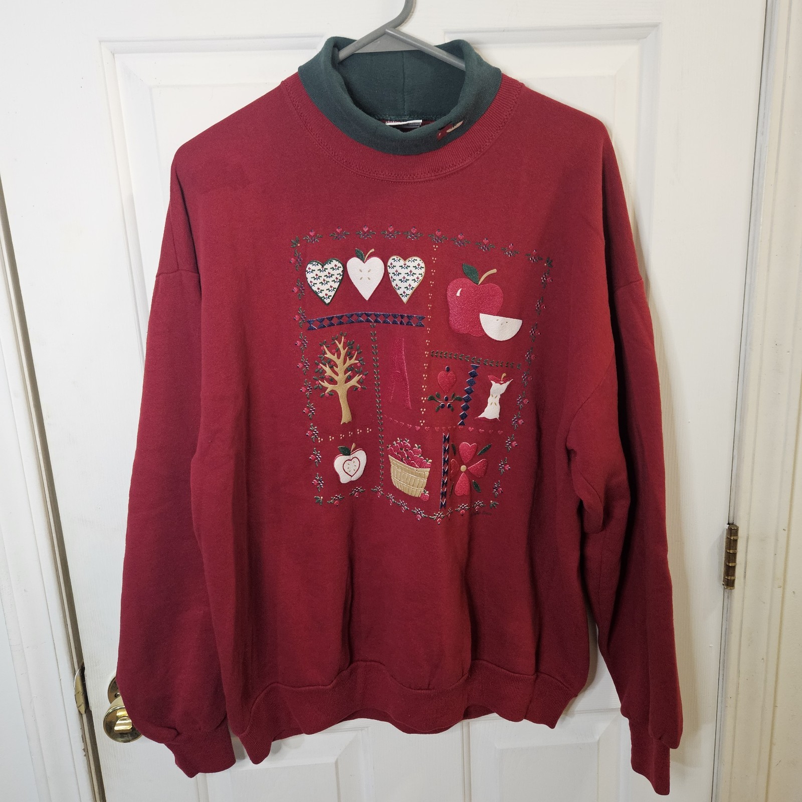 Gopher Sport Womens XL Vintage Turtleneck Sweatshirt Country Grandma Fall Apples