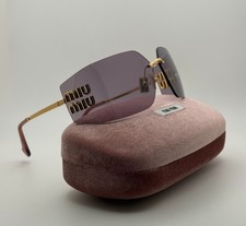 Miu Miu MU54YS Women's Rimless Shield Sunglasses Purple Gradient Lens Gold Logo