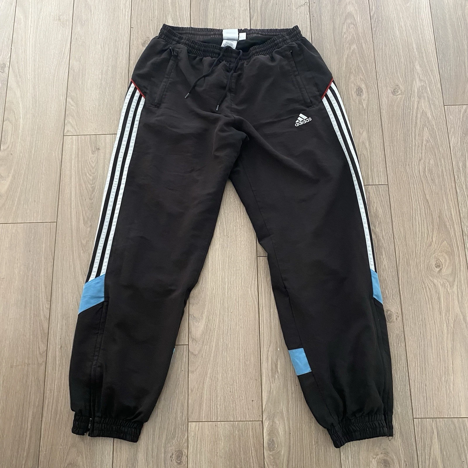 ADIDAS Vintage Joggers Large 3 Stripes Black Mens Retro Y2K Originals VGC