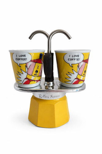 Bialetti Mini Express Roy Lichtenstein 2 Espresso Cup Maker Pop Art Coffee Set