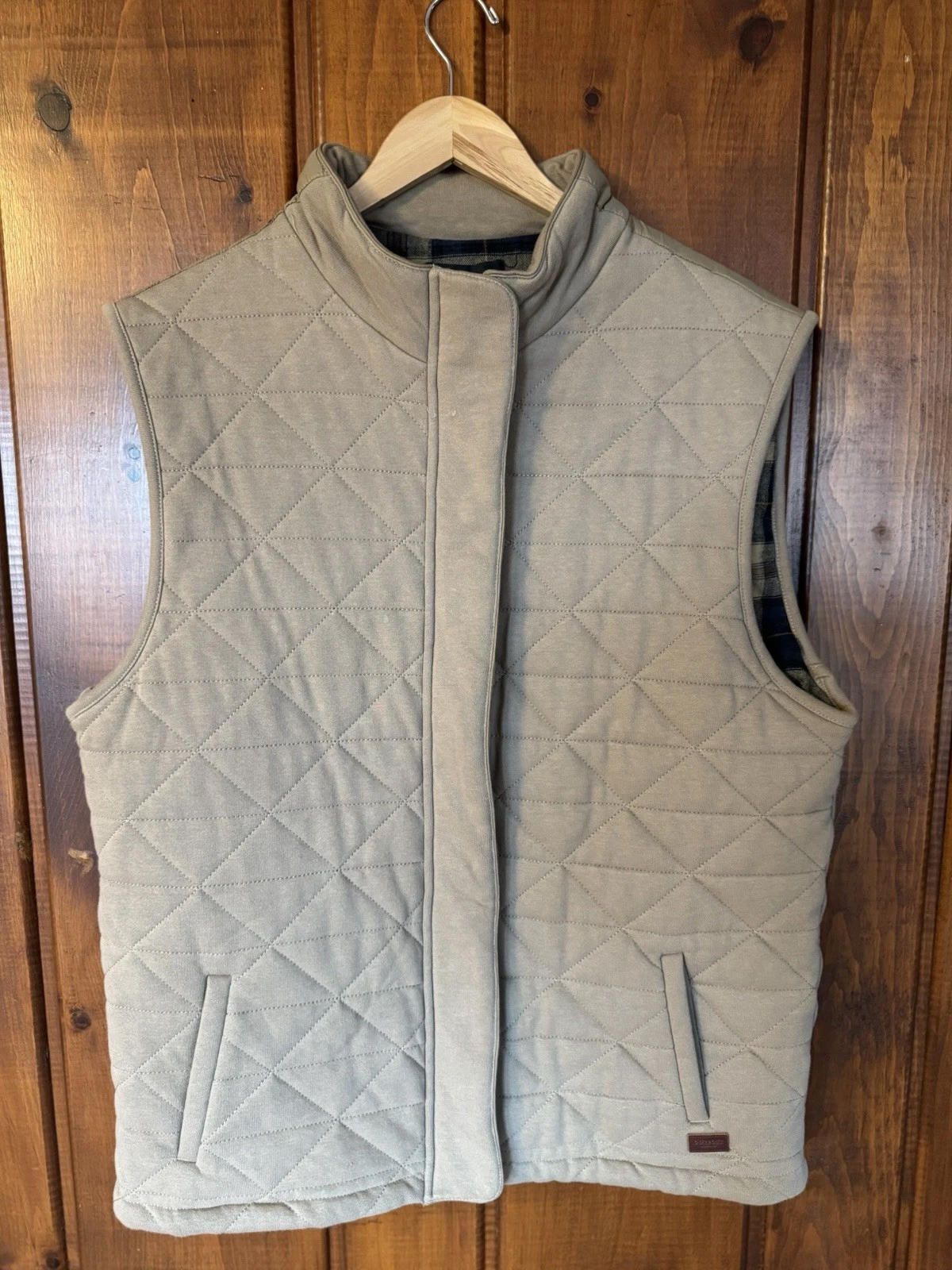 Outpost Makers Men's Beige Quilted Vest Zip Stand Collar Pockets XL Outdoor