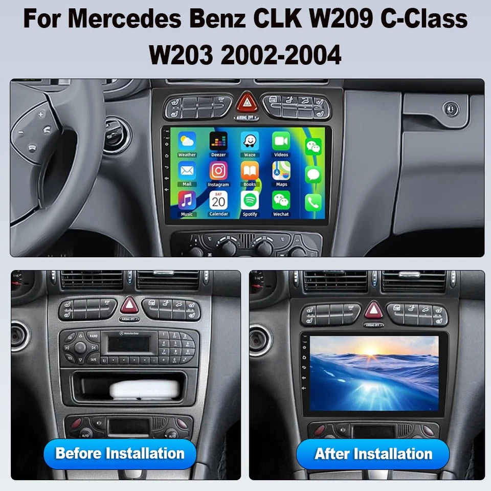 Radio de coche estéreo GPS navegación Carplay 4+64G para Mercedes Benz Clase C W203 CLK W209 Foto 3 de 4
