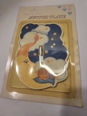Vintage Hallmark Switch Cover Wall Plate Nursery Baby Moon Stars Lullaby 1985 