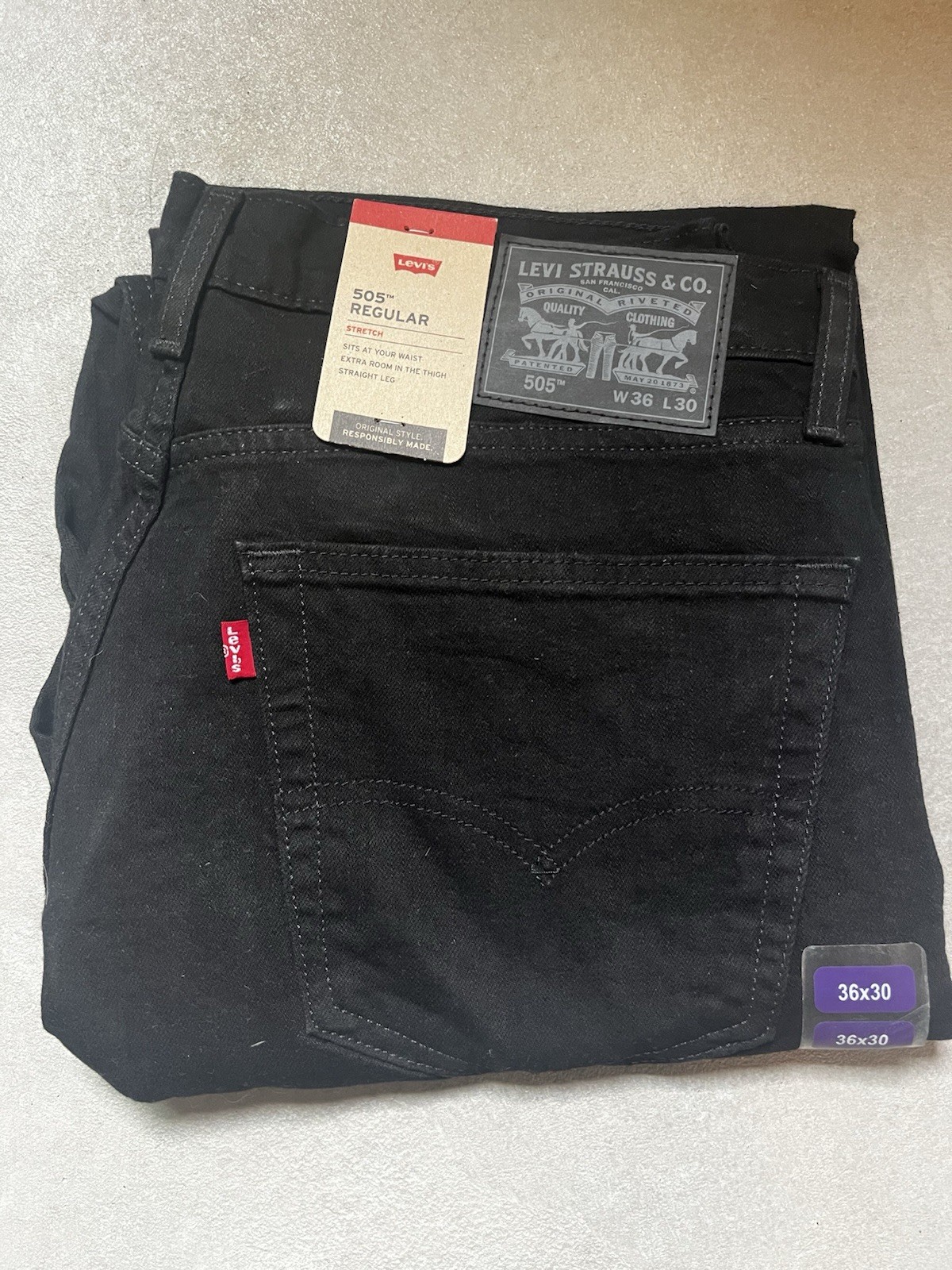 LEVI'S 505™ Regular Fit Men's Jeans - Black - Stretch - Size 36x30
