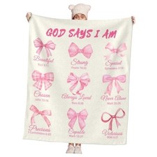 Christian Gifts Women Bow Blanket God Says I Am Bow English 50x60 Inch Beige