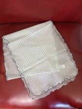 Ray Strauss Scarf Polka Dot White Sheer Navy Blue Vintage 1970's USA Scalloped