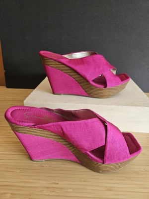 Jessica Simpson Erie Fuchsia Pink Strap Platform Wedge Heels Women s Size 7.5