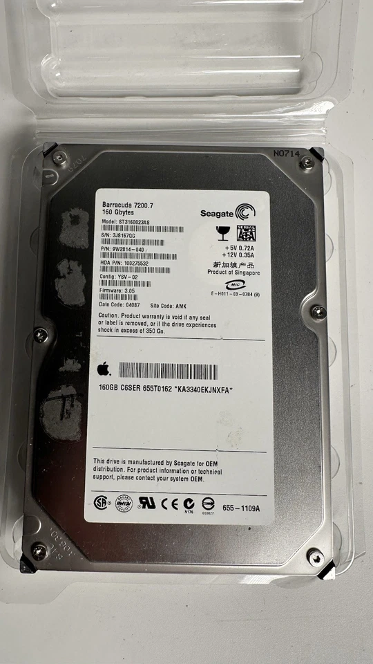 Apple 160GB C6SER 655T0162 Barracuda 7200.7 160 Gbytes Seagate ST3160023AS Fir-3 - Image 2 of 2