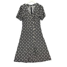 Talbots Womens Retro Mod Preppy Faux Wrap Dress S Black White Geometric Dot Knit