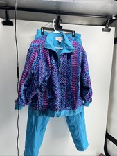 Vtg Casual Isle 80s 90s Full Zip Nylon Windbreaker Jogging Suit Size S Purple