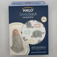 HALO SleepSack 3-Way Swaddle - Elephant Dreams Print Micro-fleece 0-3mths NIB