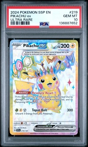 2024 POKEMON SSP EN-SURGING SPARKS ULTRA RARE #219 PIKACHU EX PSA 10