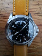 Hamilton Khaki Automatik Herren Day-Date Schwarz Leder Braun 24h