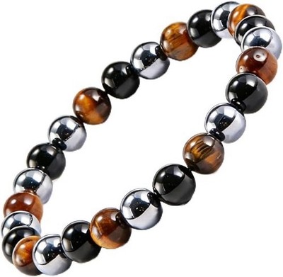 Aluckiss Tiger's Eye & Obsidian 8mm Beaded Elastic Bracelet 7in Men's