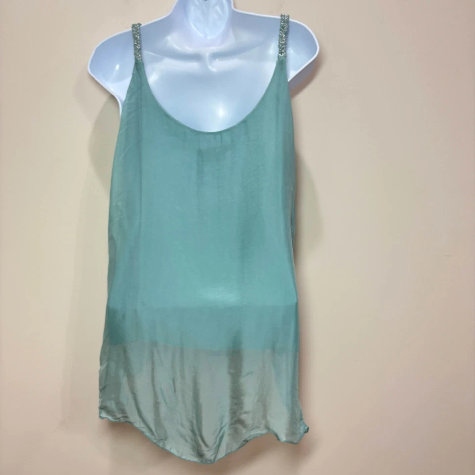 Безымянный Итальянский Шелковый Топ Cami Женский M Сине-зеленый Цветочный Вышитый Струящаяся Фея - Изображение 4 из 4