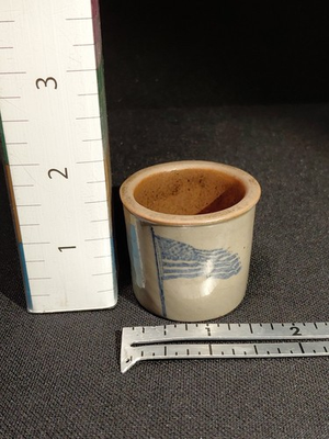 #ad Mini 1.5quot; Beaumont Brothers Miniature Salt Glaze Crock American Flag USA Patriot $15.00