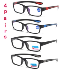 READING GLASSES 4 pairs Mens Womens SPORTS Silicone Temple Reader +1.0 to +4.0