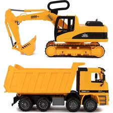Construction Toys -Excavator & Dump Truck Toy for Kids (Set of 2) -Moveable Claw