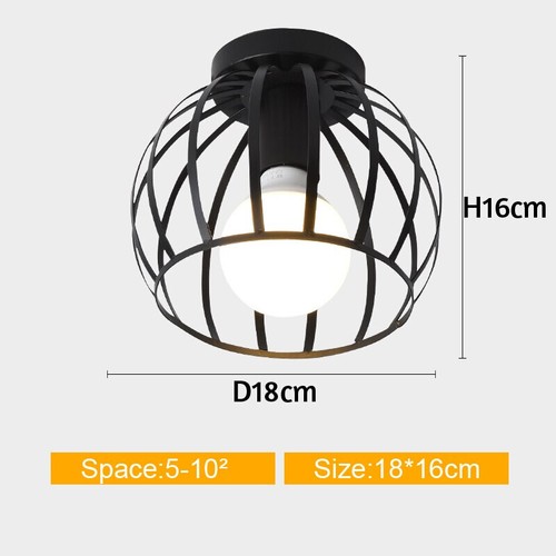Ceiling Lamp Iron Cage Metal Black Color For Entrance Aisle Interior E27 Socket - Picture 14 of 26