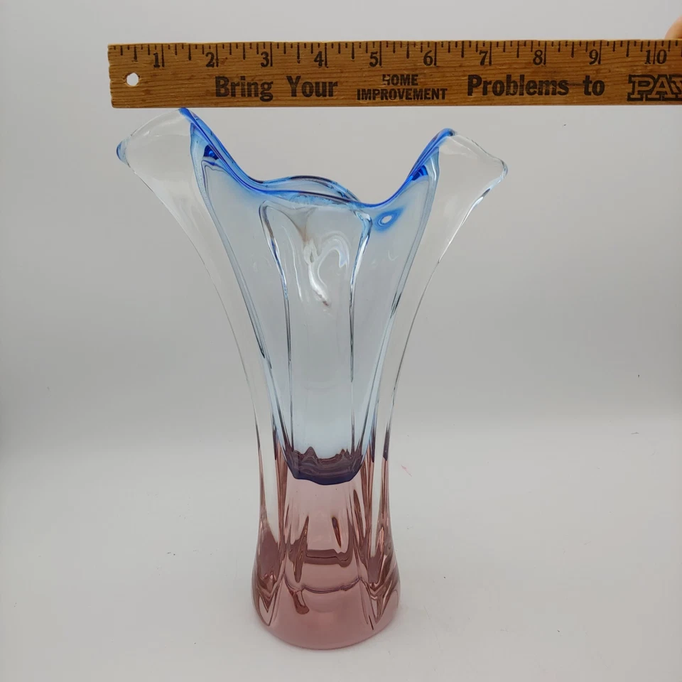 Josef Hospodka Hand Blown Glass Vase - 11" vtg Blue Pink Czech Bohemian Chribska - Image 3 of 4