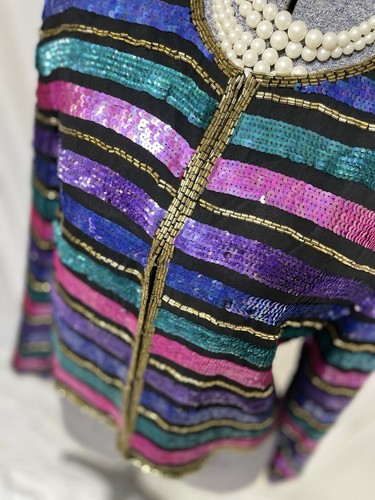 NEW Talbots Blazer Size L Sequins 80’s Vintage Silk Glam Evening Jacket $198 - Picture 2 of 24