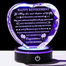 Retirement Gifts for Women Men with LED Base Happy Retirement Gifts Crystal H...