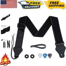 Soft Cotton Guitar Strap with Leather Ends  3 Picks - Perfect for Guitarists