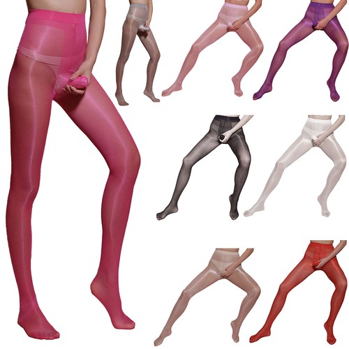 Mens 8D Oil Nylon Sheer Pantyhose High Elastic Shiny Glossy Stocking Silky Tight - Picture 1 of 49