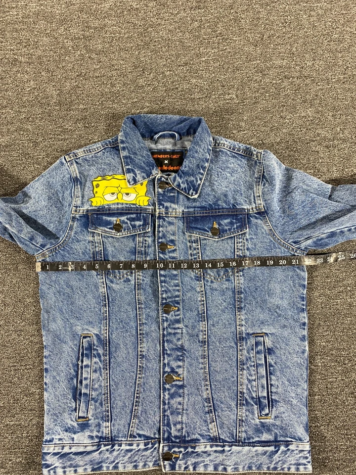 Chaqueta Bob Esponja Azul Denim Jean Camionero Bombardero Abrigo Para Hombres Talla Mediana Foto 3 de 4