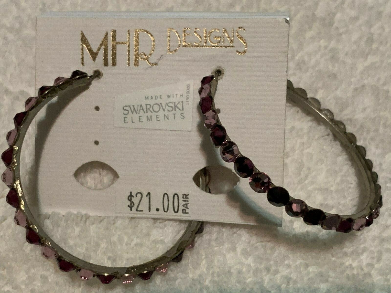 Silver Hoop Earrings with Pink Clear Swarovski Crystals-image