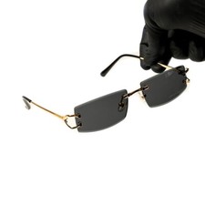 Narrow Rimless Gold Frame Stylish Dark Black Gradient Tinted Lens Sunglasses